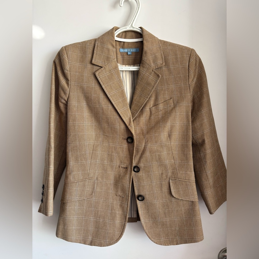 100% cotton Plaid Blazer Tan Baby Blue Crème amazing quality